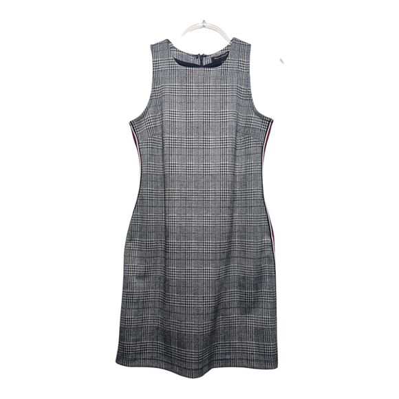 Banana Republic Sleeveless Sheath Dress in Navy Side Stripe Houndstooth Plaid - Picture 1 of 5
